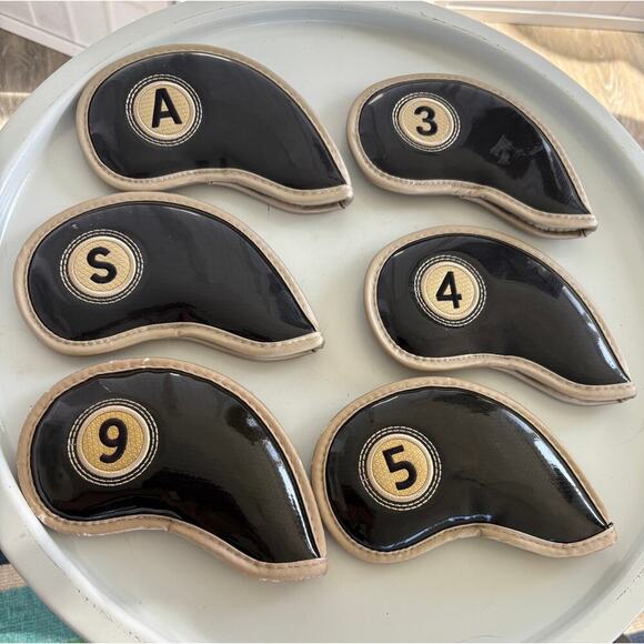 Golf‎ Club Head Covers Black Gold Hook and Loop Fastener Set of Six - Picture 1 of 4